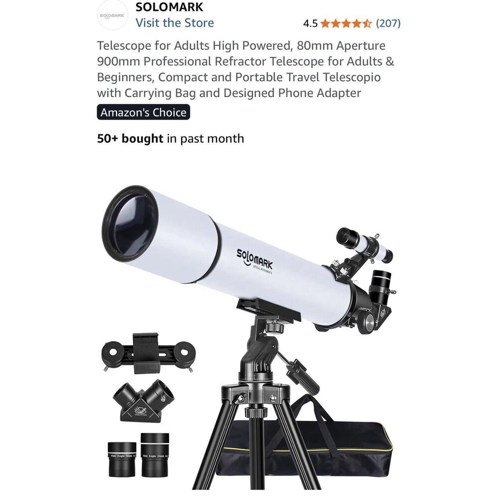 SOLOMARK Telescope Star & Planet gazing,80mm Aperture, 700mm FL, EQ Mount, Phone